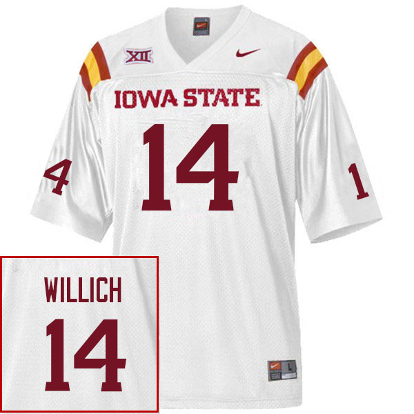 Men #14 Carson Willich Iowa State Cyclones College Football Jerseys Sale-White - Click Image to Close